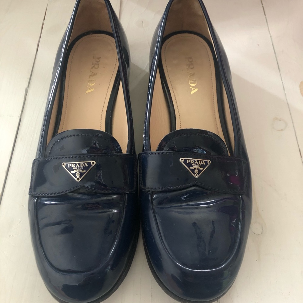 Prada Navy Patent Leather Loafers